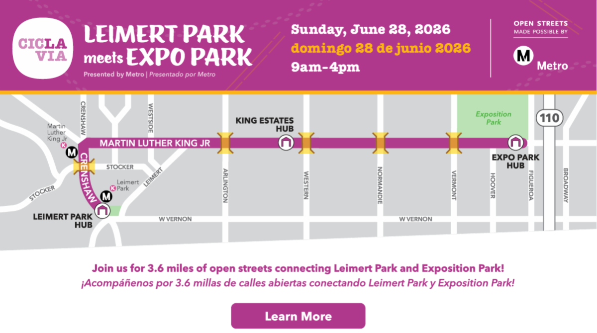 Route map for Ciclavia Leimert Park Meets Expo Park